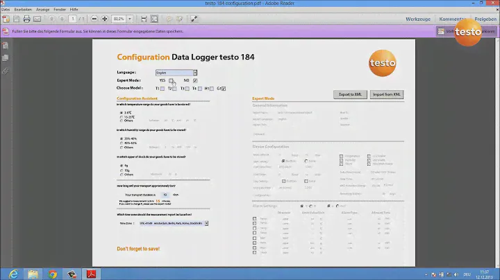 testo 184. Конфигурирование